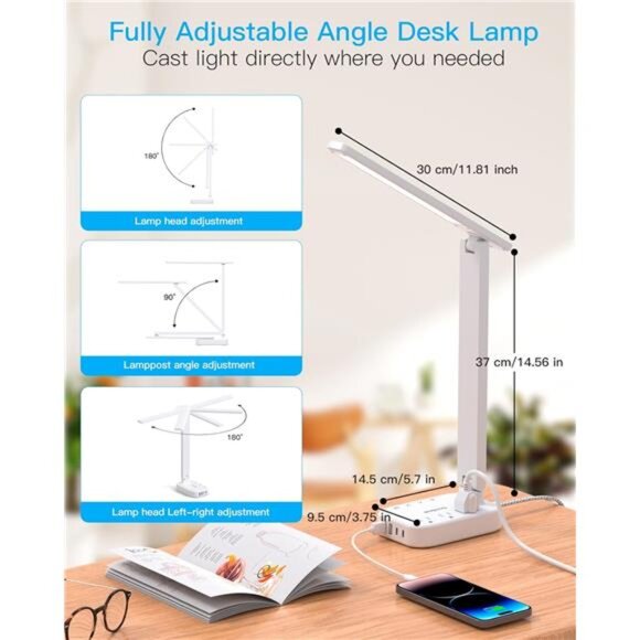 Power Strip with LED Desk Lamp, 3 Outlets 4 USB Ports(2 USBC) 4 Modes 5 Level - Picture 6 of 7